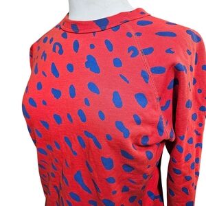 Clare V Jaguar Print‎ Crewneck Sweatshirt Women's Size S Blue/Orange